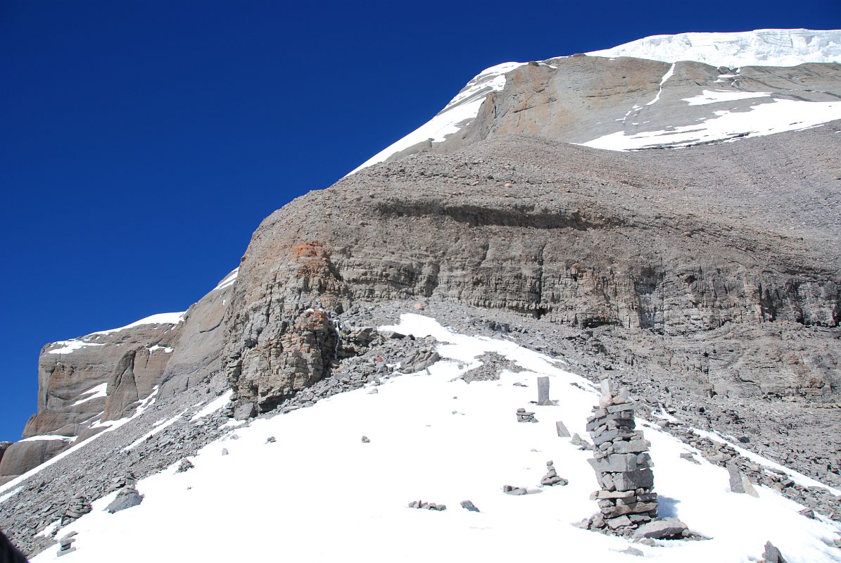 34 Mount Kailash Towers Above From Nandi Pass On Mount Kailash Inner Kora Nandi Parikrama The South Face of Mount Kailash towers steeply overhead from the Nandi Pass (12:34).